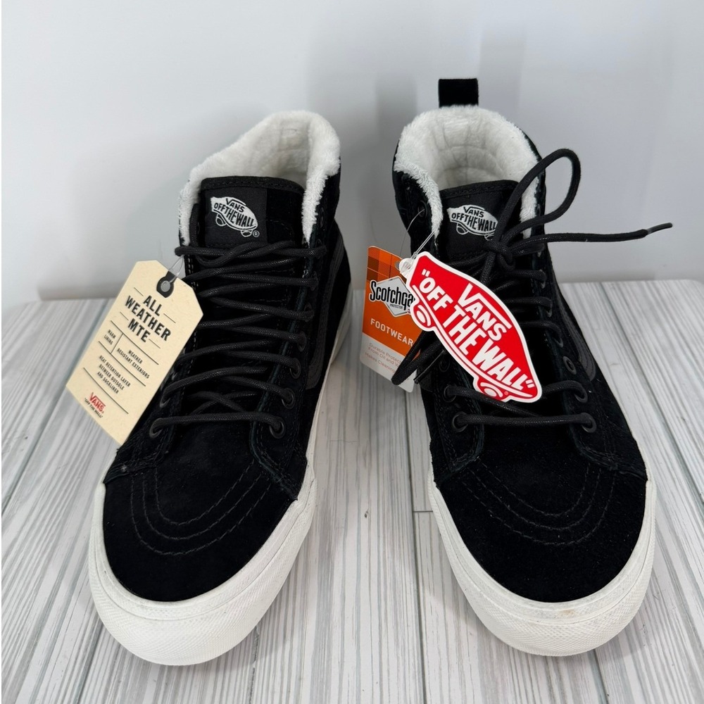 Vans Sk8-Hi All Weather Black Suede Faux Fur High Top Wmn 8.5/Men 7 NEW UNISEX - Picture 2 of 8